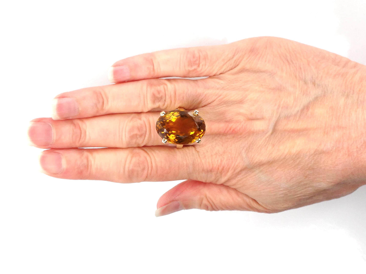 Vintage 14k Yellow Gold Oval Cut Citrine Cocktail Ring: November Birthstone, Size 6-BelmarJewelers