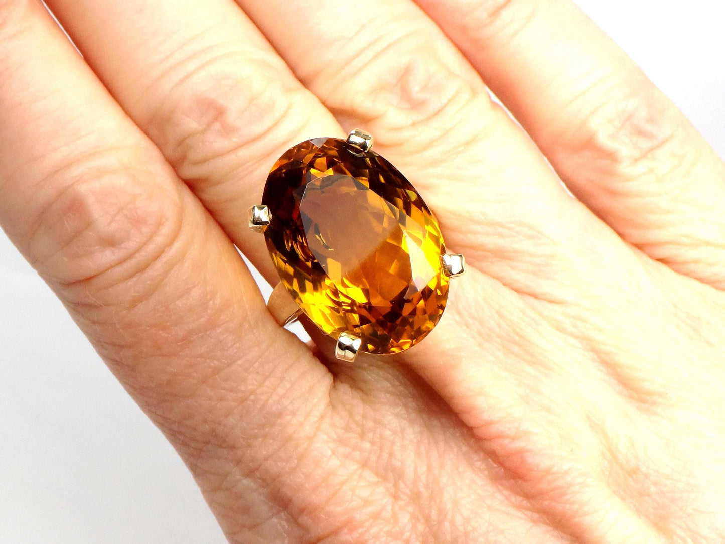 Vintage 14k Yellow Gold Oval Cut Citrine Cocktail Ring: November Birthstone, Size 6-BelmarJewelers