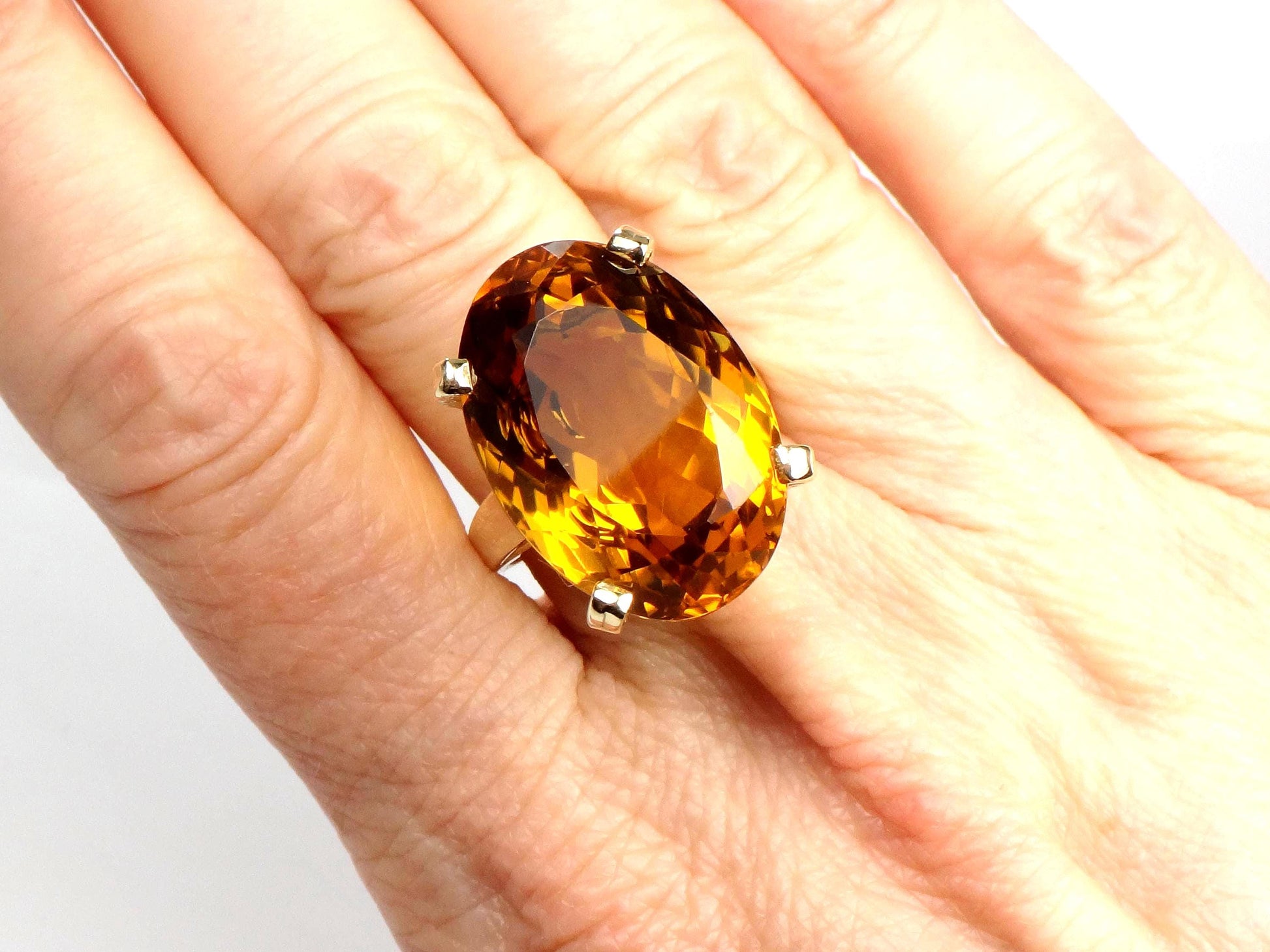 Vintage 14k Yellow Gold Oval Cut Citrine Cocktail Ring: November Birthstone, Size 6-BelmarJewelers
