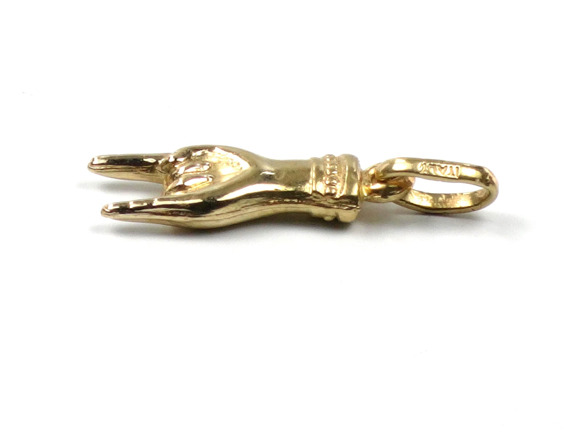 Vintage 14k Yellow Gold Italian Hand Charm, Good Luck Pendant-BelmarJewelers