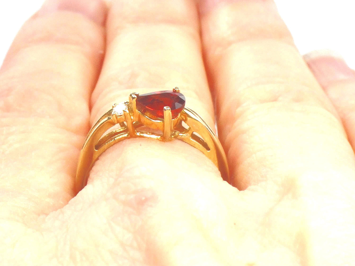 Vintage 14k Yellow Gold Pear Cut Garnet and Diamond Ring - Size 6-BelmarJewelers
