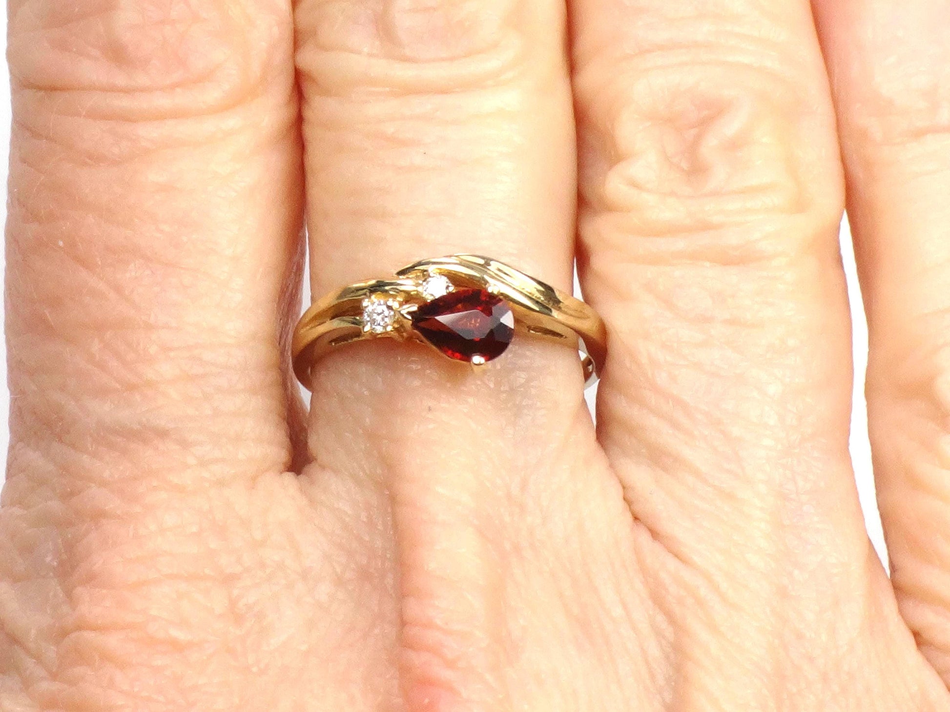 Vintage 14k Yellow Gold Pear Cut Garnet and Diamond Ring - Size 6-BelmarJewelers