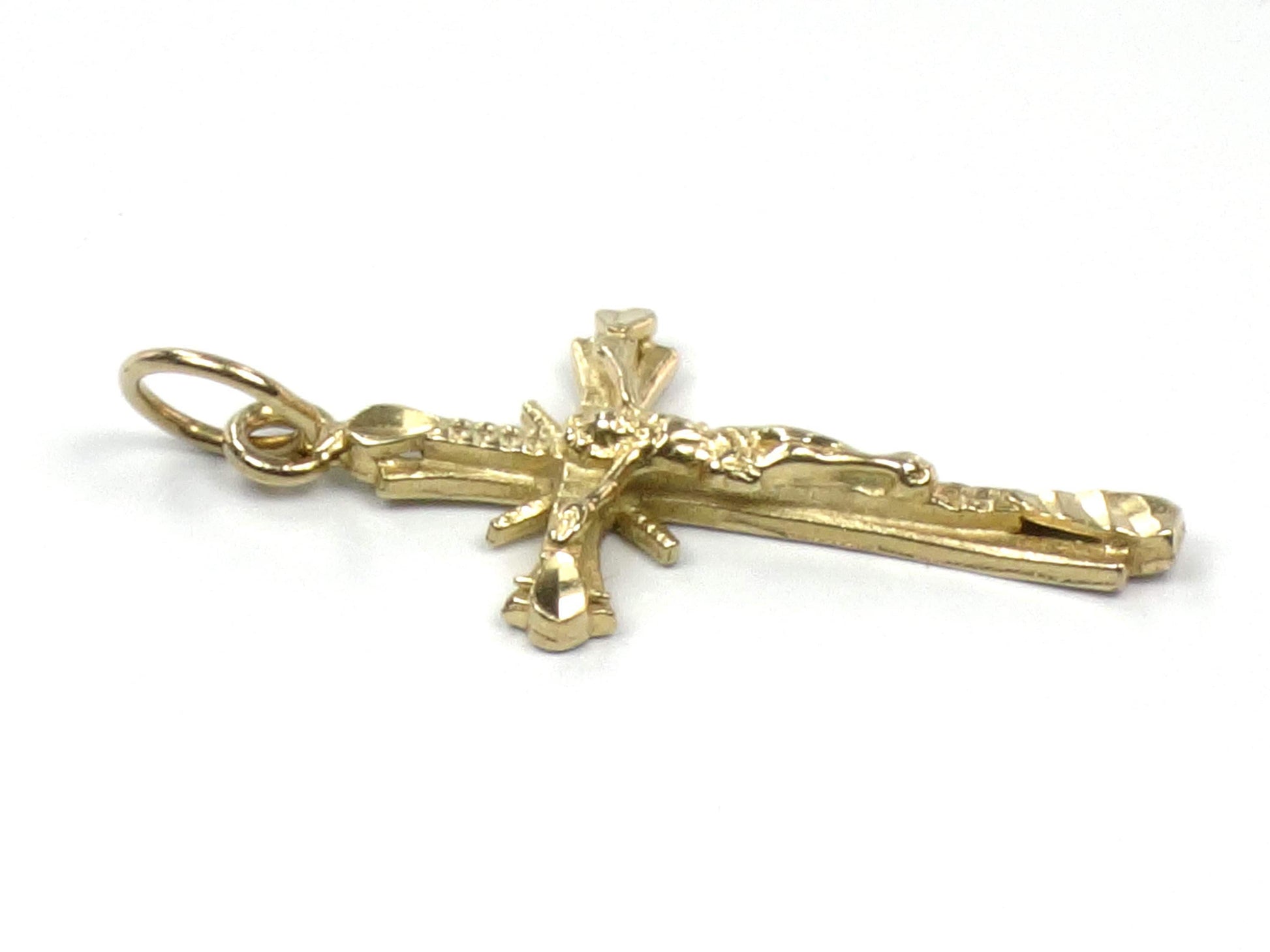 Vintage Small 14k Yellow Gold Crucifix Cross Pendant-BelmarJewelers