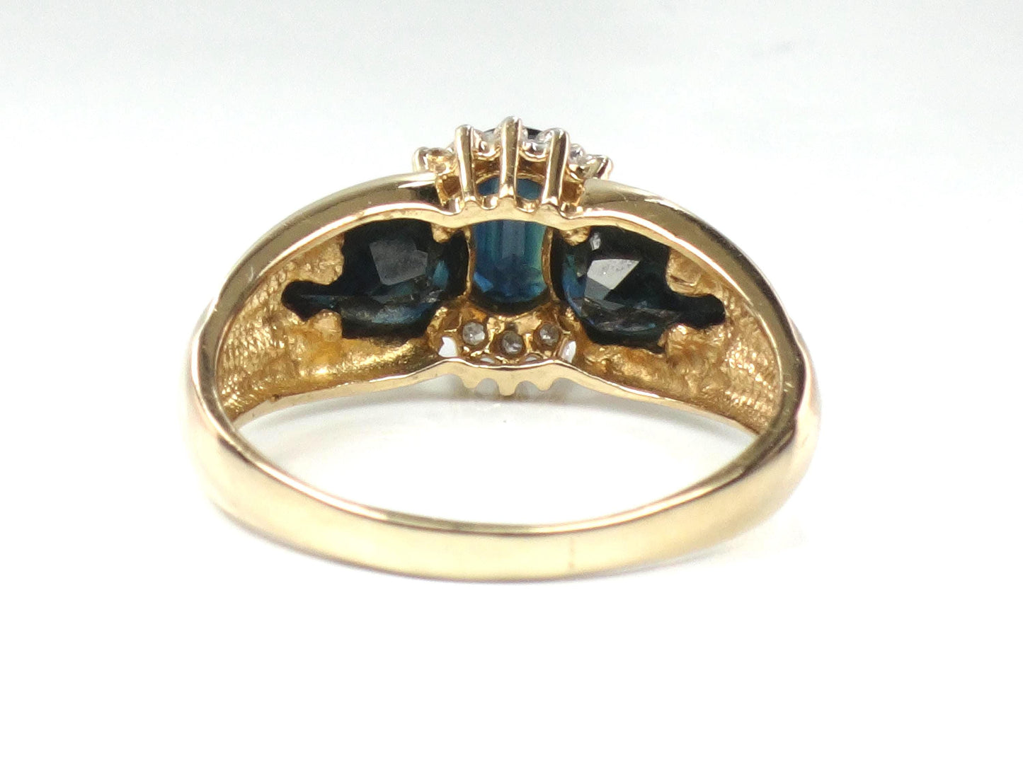 Vintage 14k Yellow Gold Oval Blue Sapphire Diamond Halo Ring, Size 8.75-BelmarJewelers