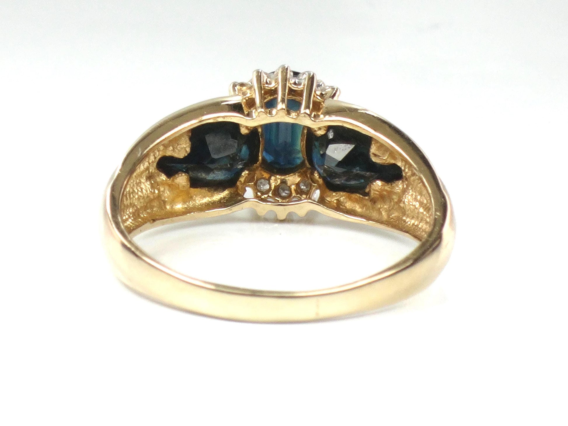 Vintage 14k Yellow Gold Oval Blue Sapphire Diamond Halo Ring, Size 8.75-BelmarJewelers