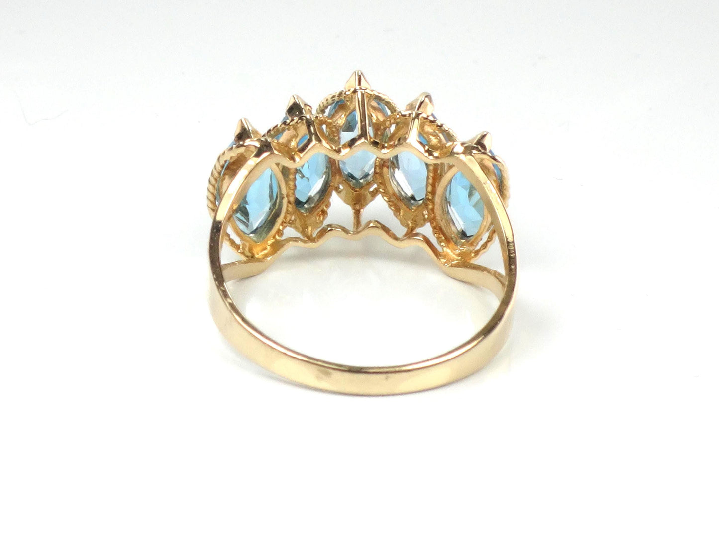 Vintage 14k Yellow Gold Marquise Blue Topaz Ring, Size 7.5-BelmarJewelers