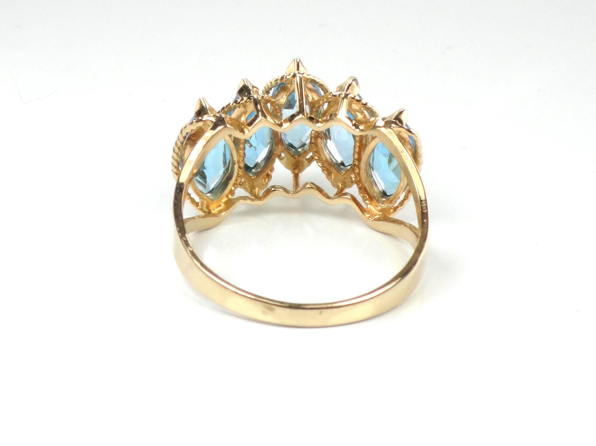 Vintage 14k Yellow Gold Marquise Blue Topaz Ring, Size 7.5-BelmarJewelers