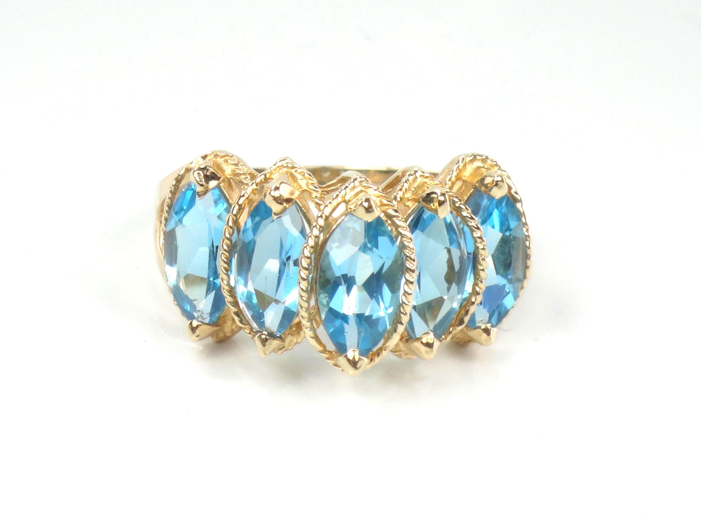 Vintage 14k Yellow Gold Marquise Blue Topaz Ring, Size 7.5-BelmarJewelers
