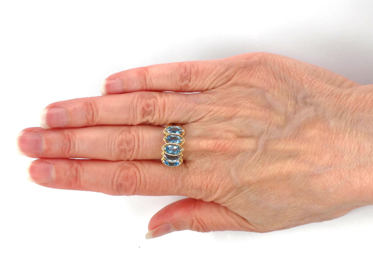 Vintage 14k Yellow Gold Marquise Blue Topaz Ring, Size 7.5-BelmarJewelers