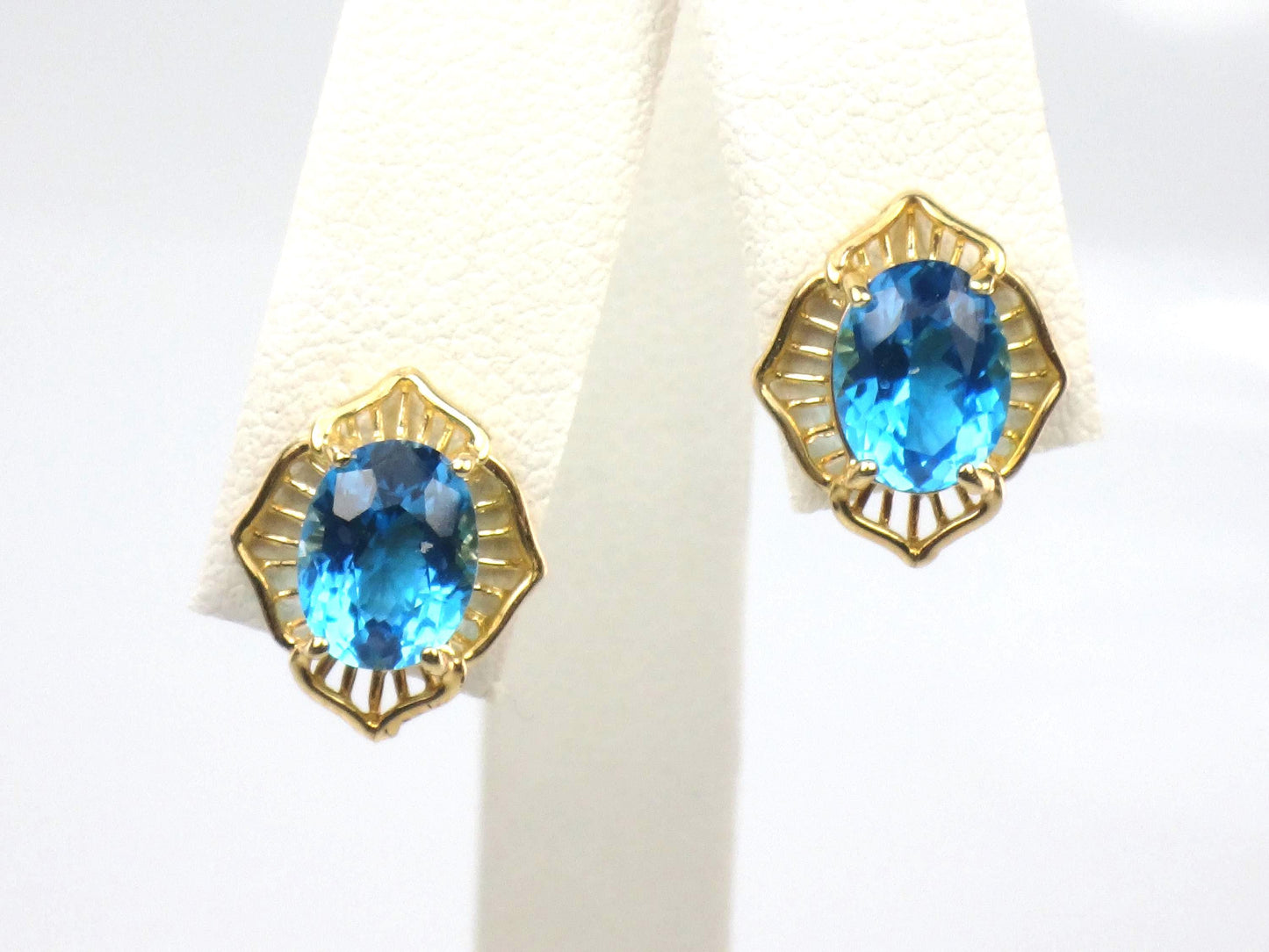 Vintage 14k Gold Blue Topaz Stud Earrings: December Birthstone-BelmarJewelers