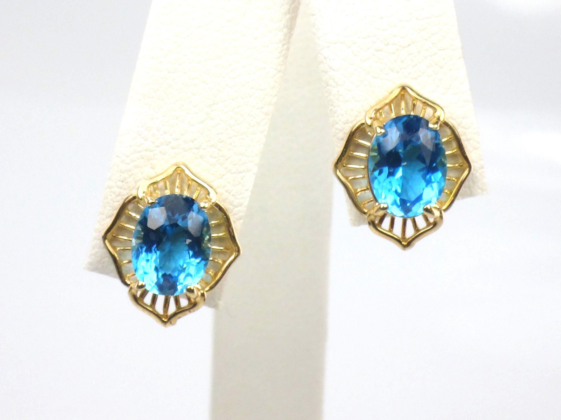 Vintage 14k Gold Blue Topaz Stud Earrings: December Birthstone-BelmarJewelers