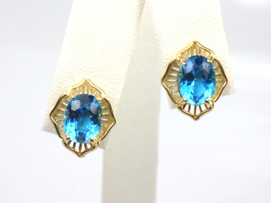 Vintage 14k Gold Blue Topaz Stud Earrings: December Birthstone-BelmarJewelers