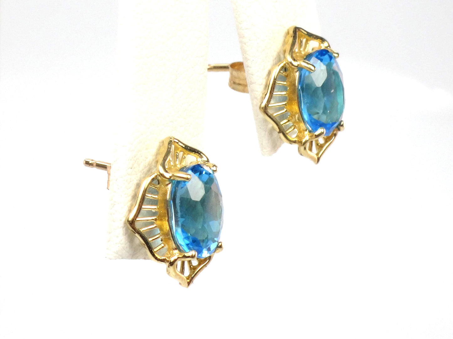 Vintage 14k Gold Blue Topaz Stud Earrings: December Birthstone-BelmarJewelers