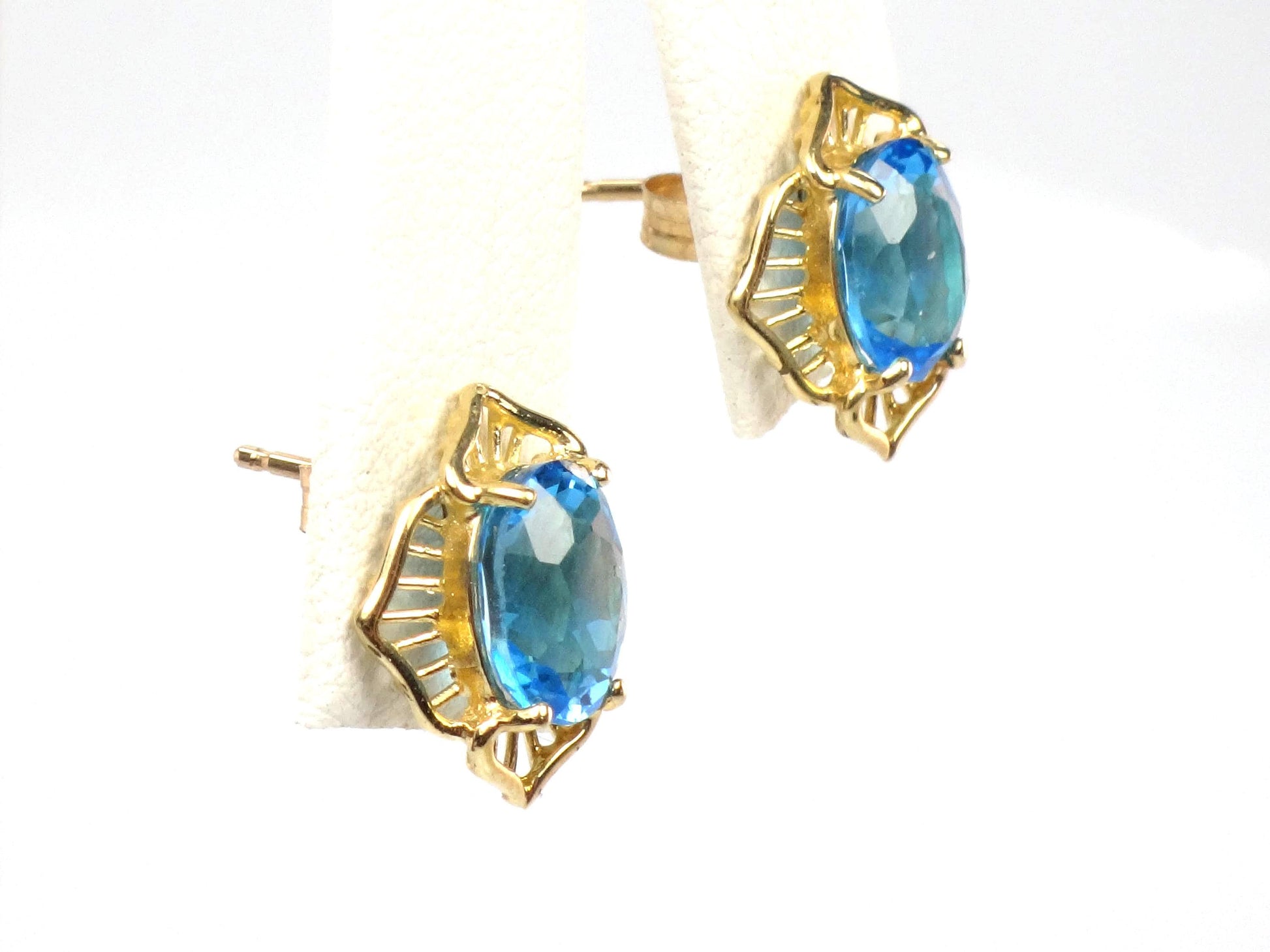 Vintage 14k Gold Blue Topaz Stud Earrings: December Birthstone-BelmarJewelers