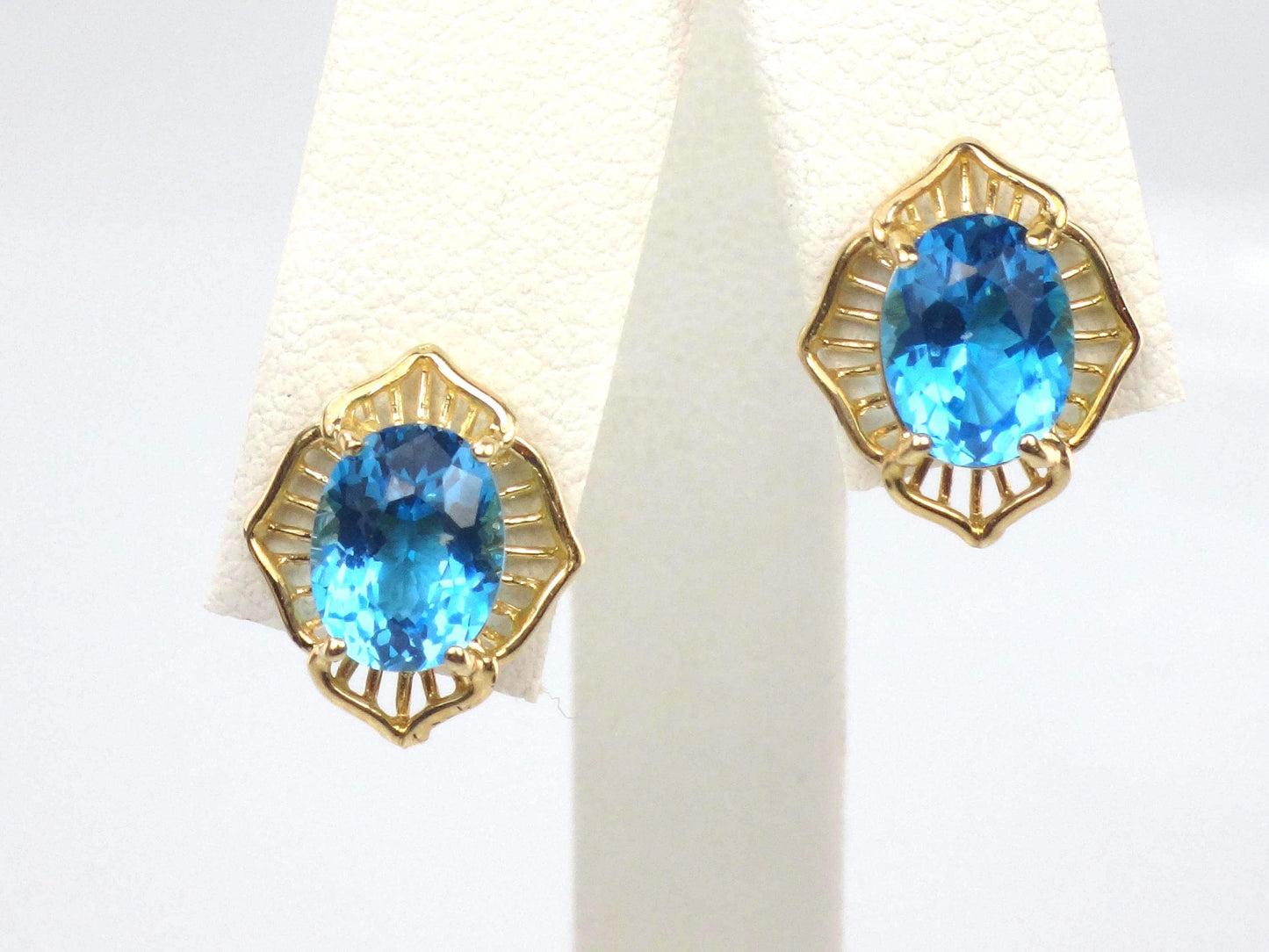 Vintage 14k Gold Blue Topaz Stud Earrings: December Birthstone-BelmarJewelers