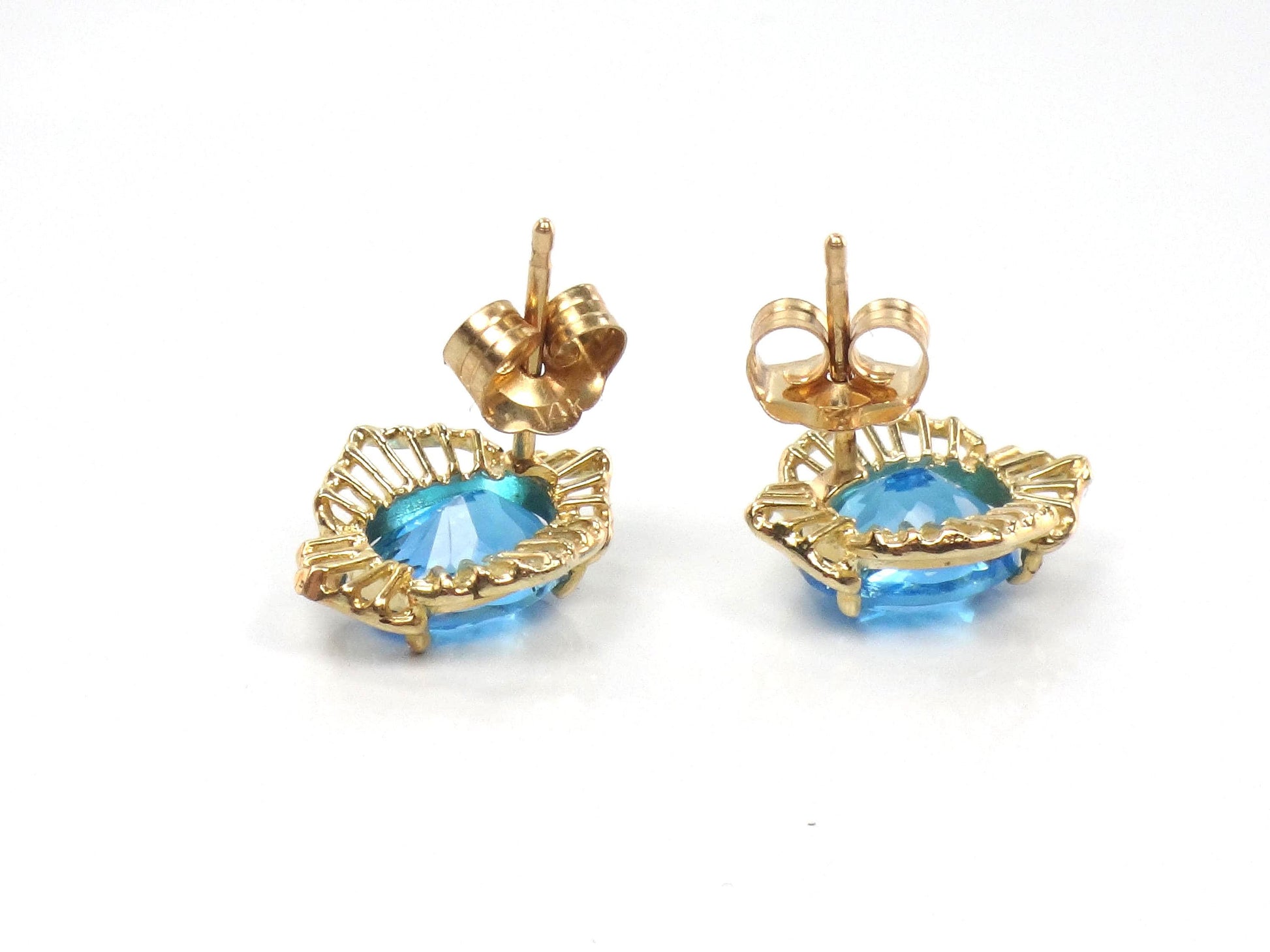 Vintage 14k Gold Blue Topaz Stud Earrings: December Birthstone-BelmarJewelers