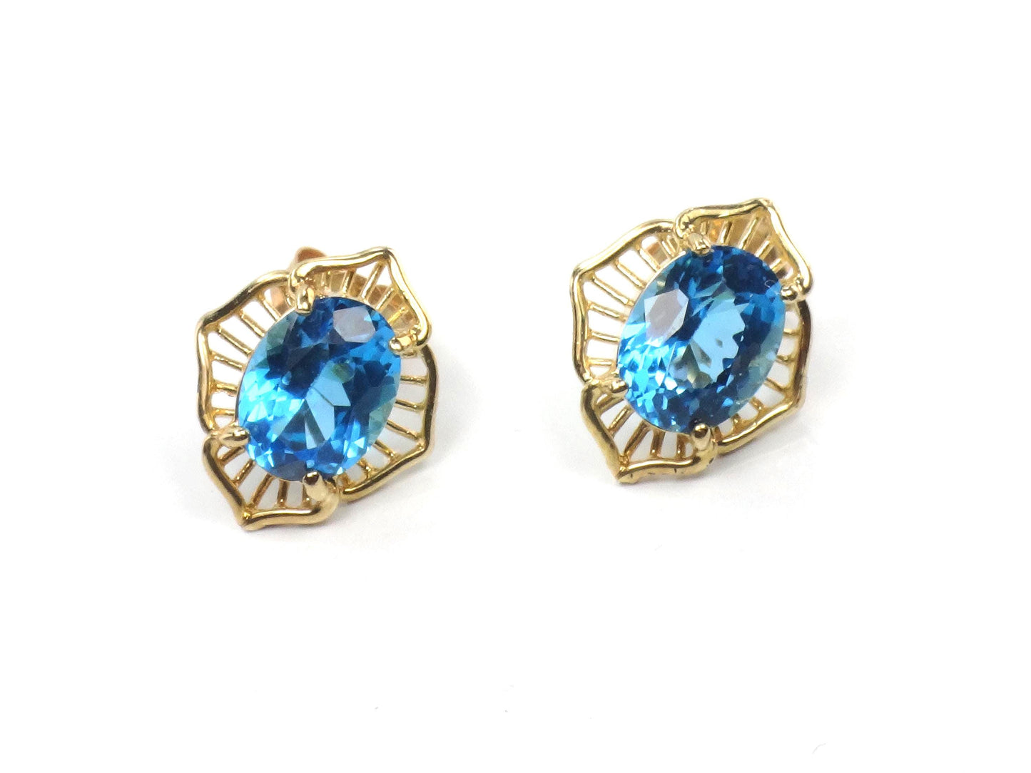 Vintage 14k Gold Blue Topaz Stud Earrings: December Birthstone-BelmarJewelers
