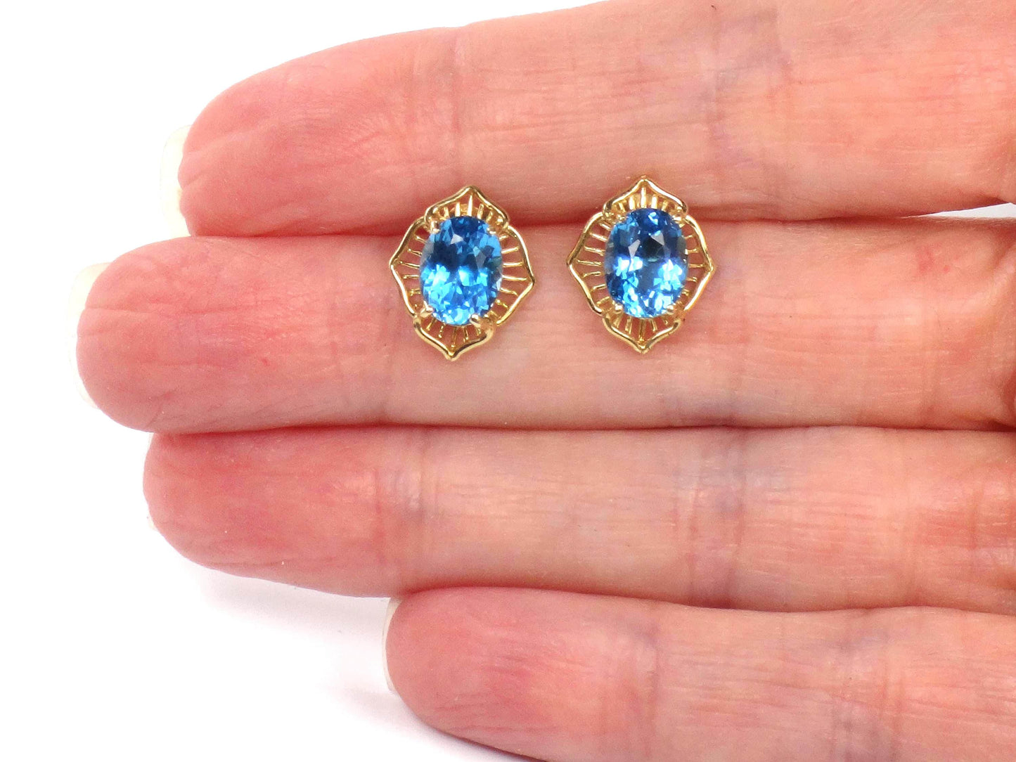Vintage 14k Gold Blue Topaz Stud Earrings: December Birthstone-BelmarJewelers