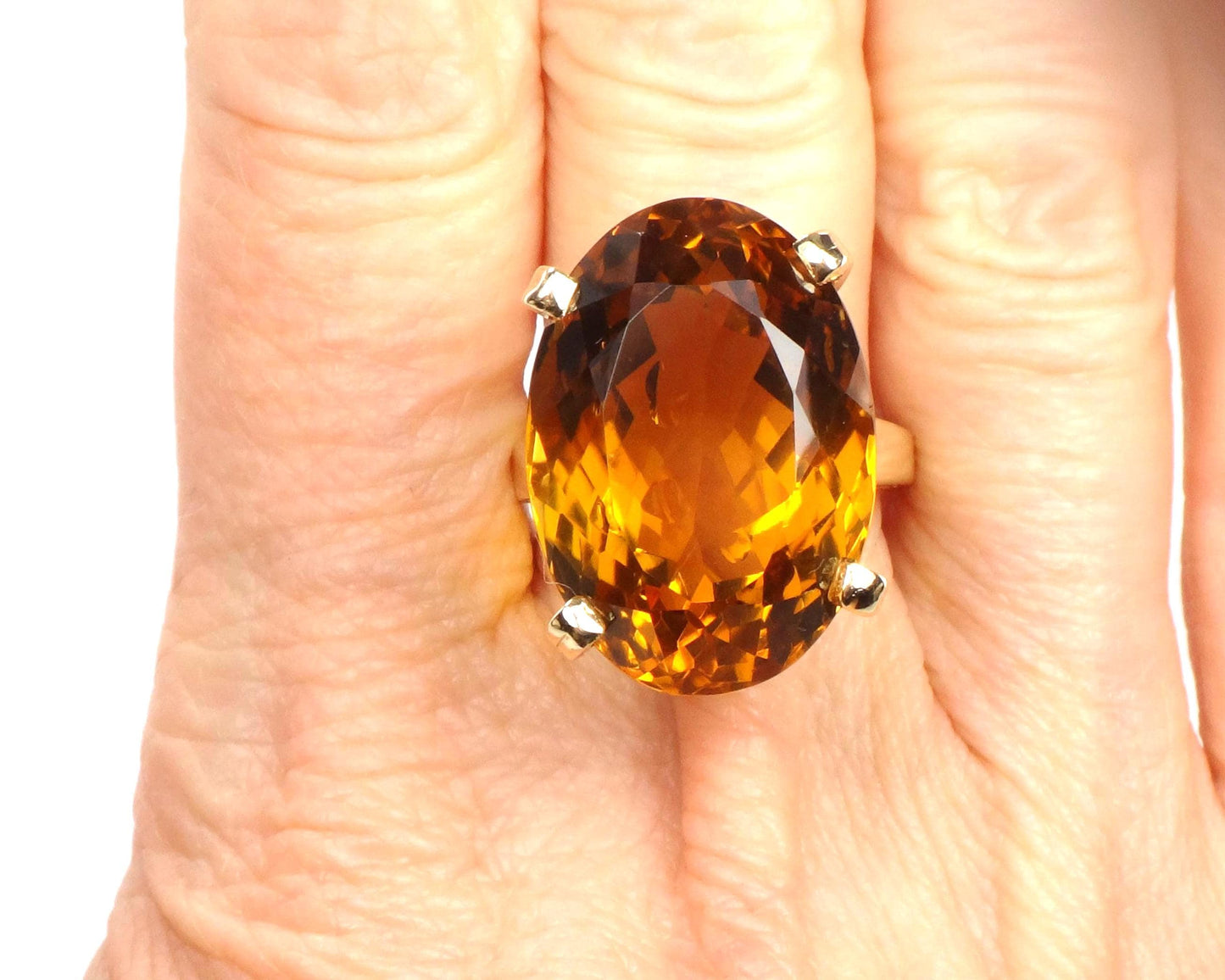 Vintage 14k Yellow Gold Oval Cut Citrine Cocktail Ring: November Birthstone, Size 6-BelmarJewelers