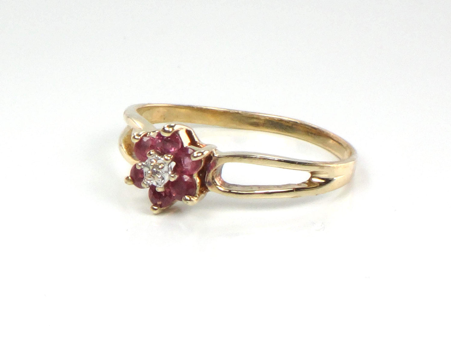 Vintage 10k Yellow Gold Diamond Ruby Ring, Size 6-BelmarJewelers