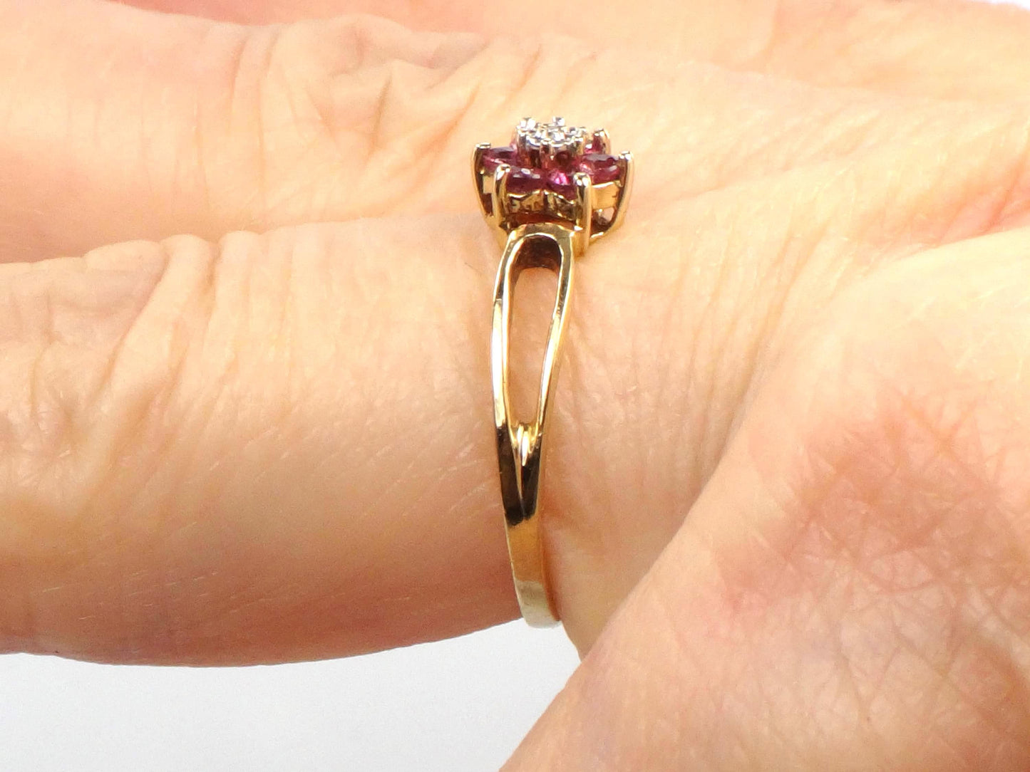 Vintage 10k Yellow Gold Diamond Ruby Ring, Size 6-BelmarJewelers