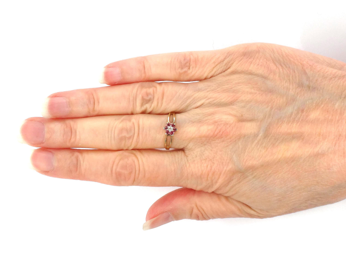 Vintage 10k Yellow Gold Diamond Ruby Ring, Size 6-BelmarJewelers