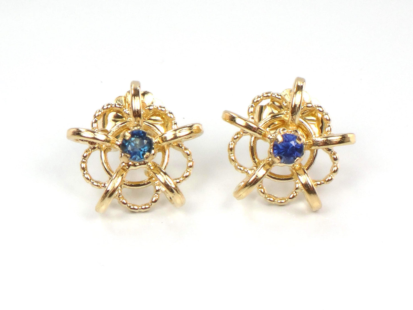 Vintage 14k Yellow Gold Sapphire Stud Earrings-BelmarJewelers