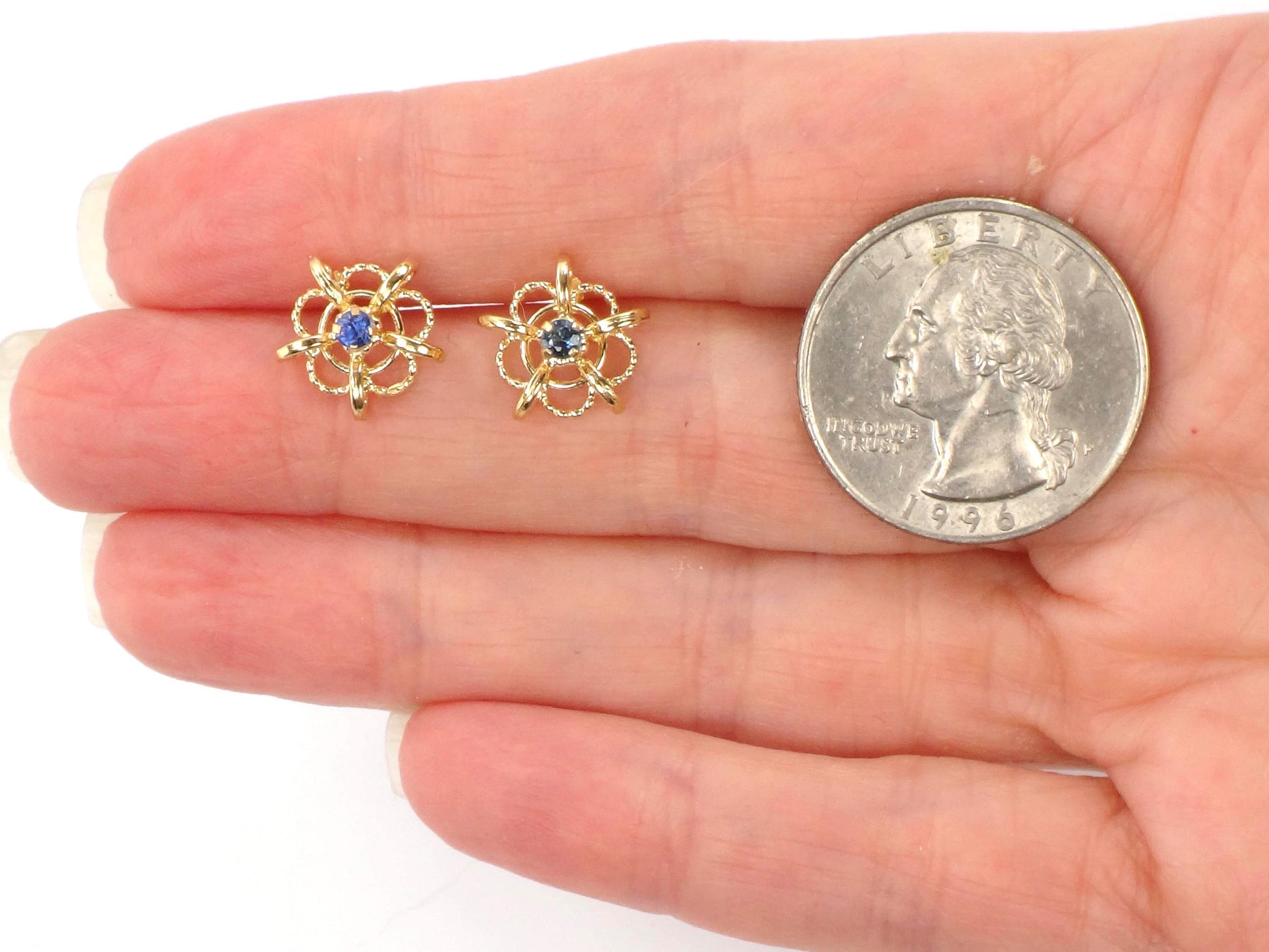 Vintage 14k Yellow Gold Sapphire Stud Earrings-BelmarJewelers