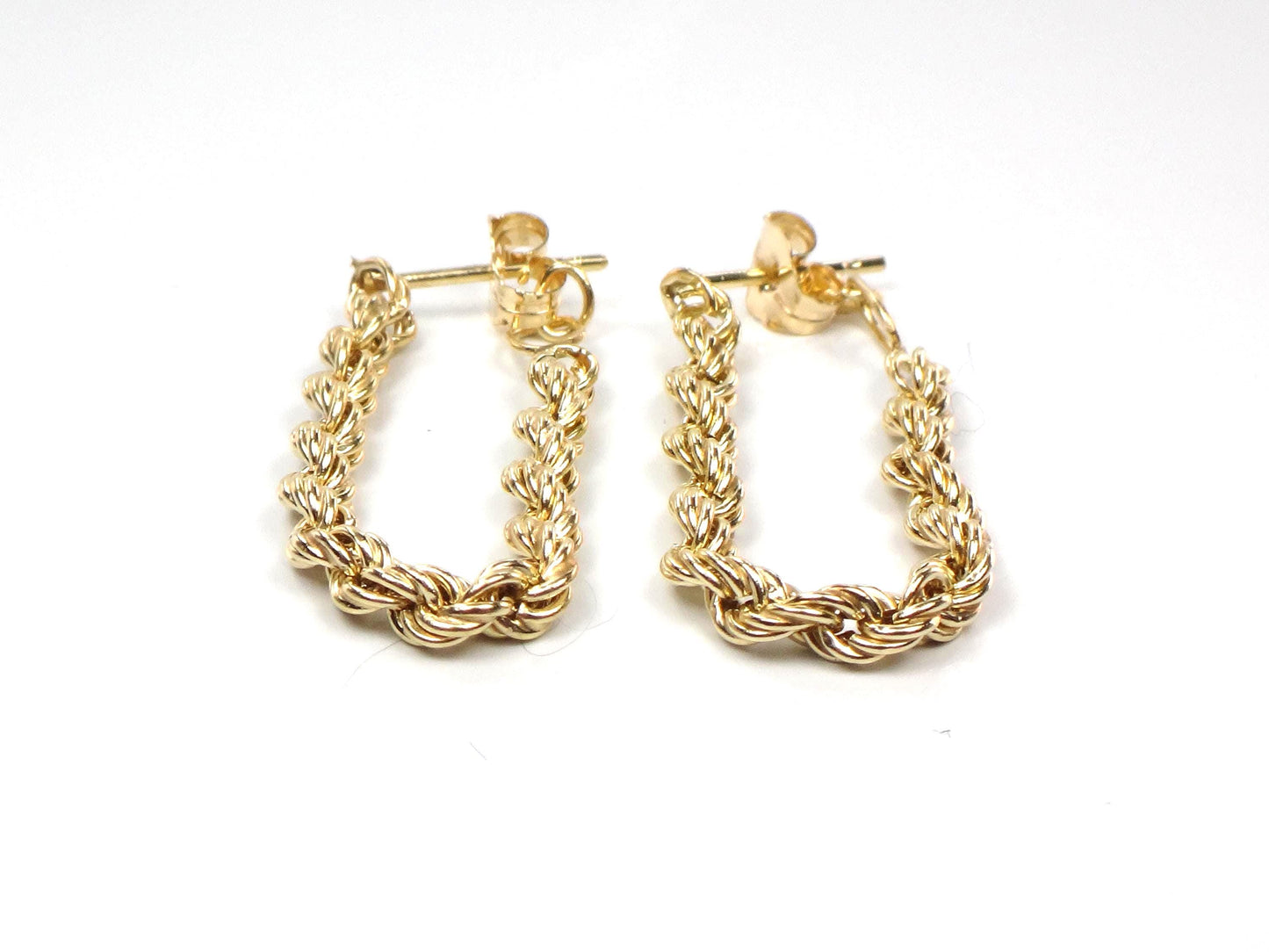Vintage 14k Yellow Gold Rope Chain Hoop Earrings, Circa 1990s-BelmarJewelers