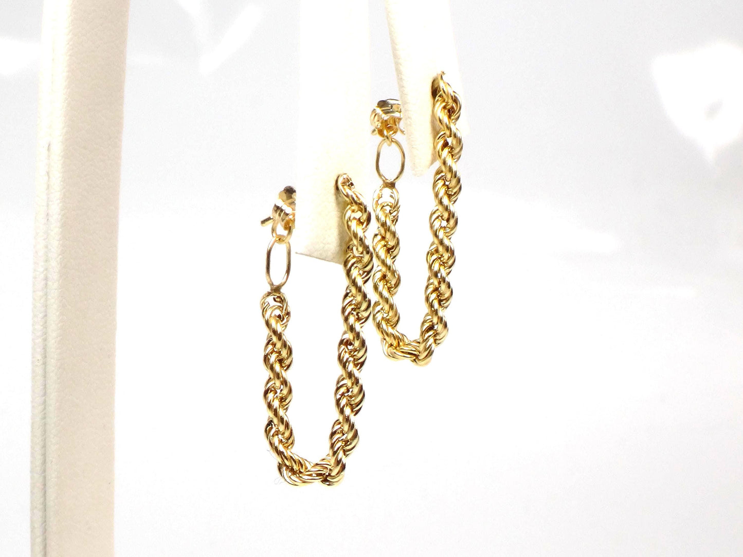 Vintage 14k Yellow Gold Rope Chain Hoop Earrings, Circa 1990s-BelmarJewelers