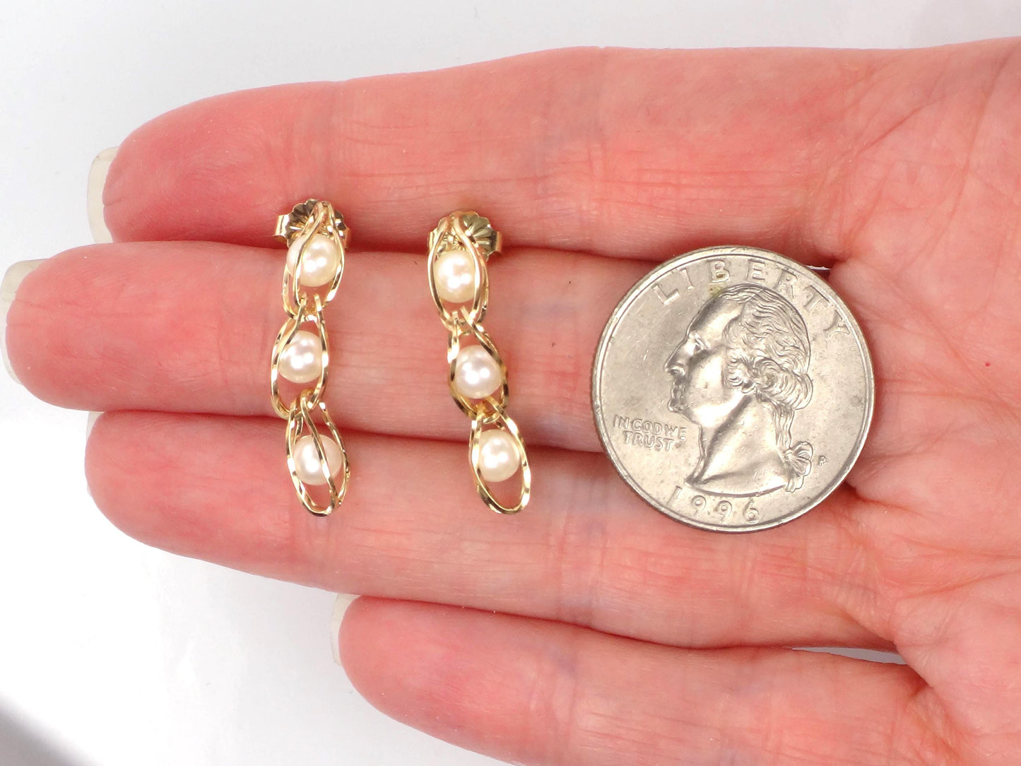 Vintage 14k Yellow Gold Caged Pearl Dangle Earrings-BelmarJewelers