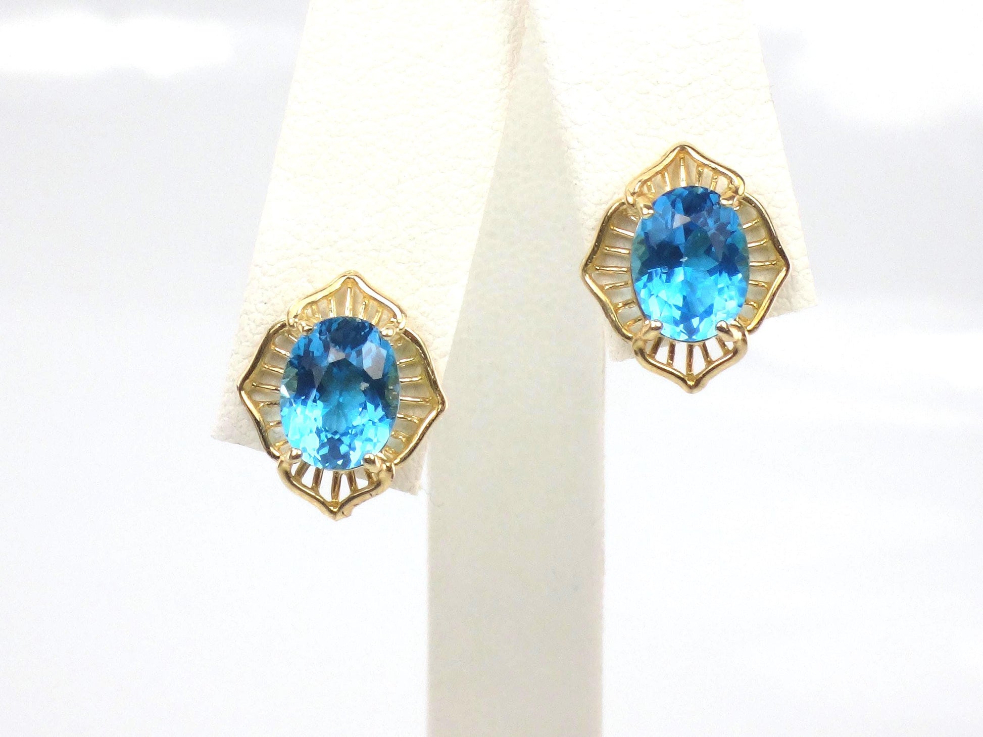 Vintage 14k Gold Blue Topaz Stud Earrings: December Birthstone-BelmarJewelers