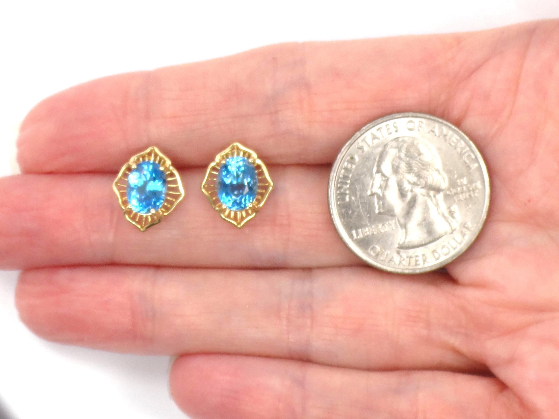 Vintage 14k Gold Blue Topaz Stud Earrings: December Birthstone-BelmarJewelers