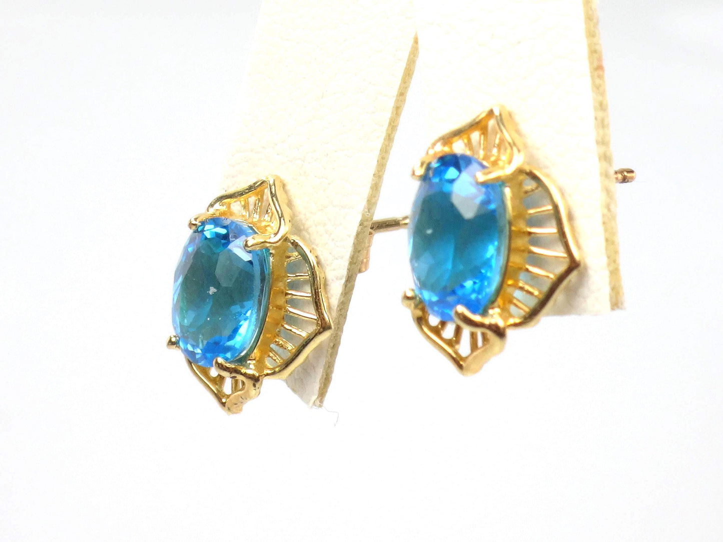 Vintage 14k Gold Blue Topaz Stud Earrings: December Birthstone-BelmarJewelers