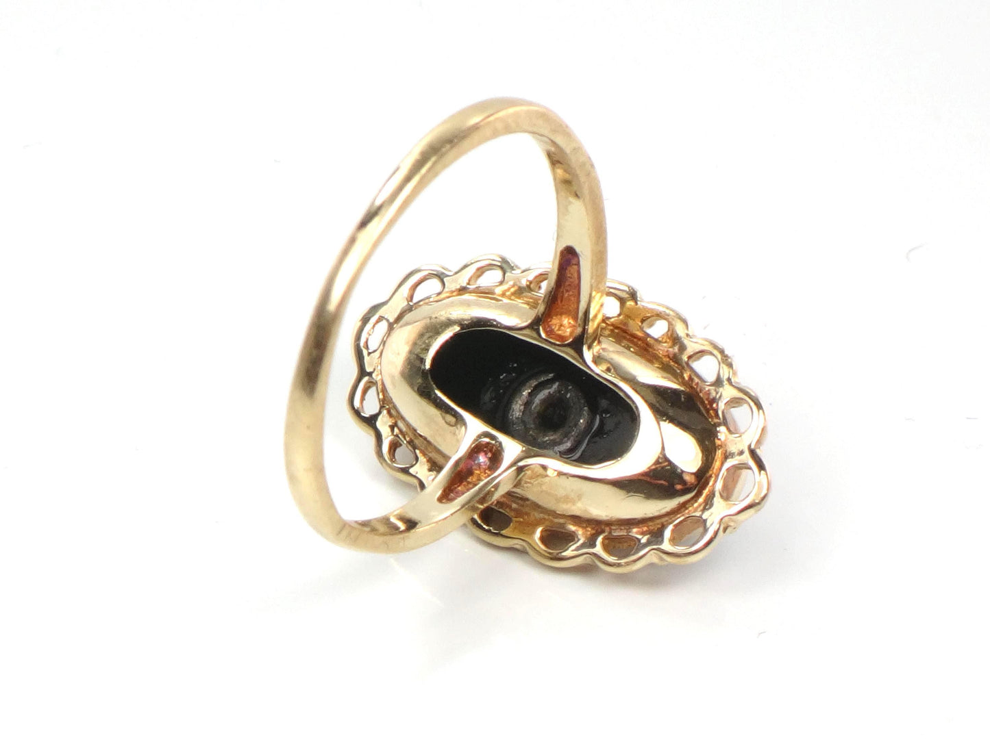 Vintage 10k Two Tone Gold Black Onyx Diamond Ring, Retro Style, Size 6-BelmarJewelers