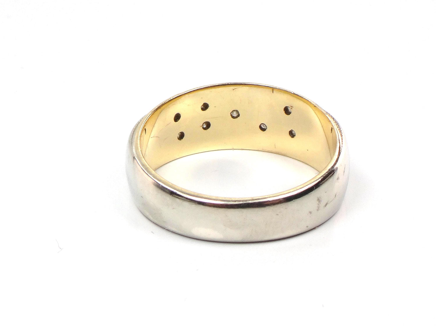 Vintage 14k Two Tone Gold Diamond Wedding Band, Size 8-BelmarJewelers