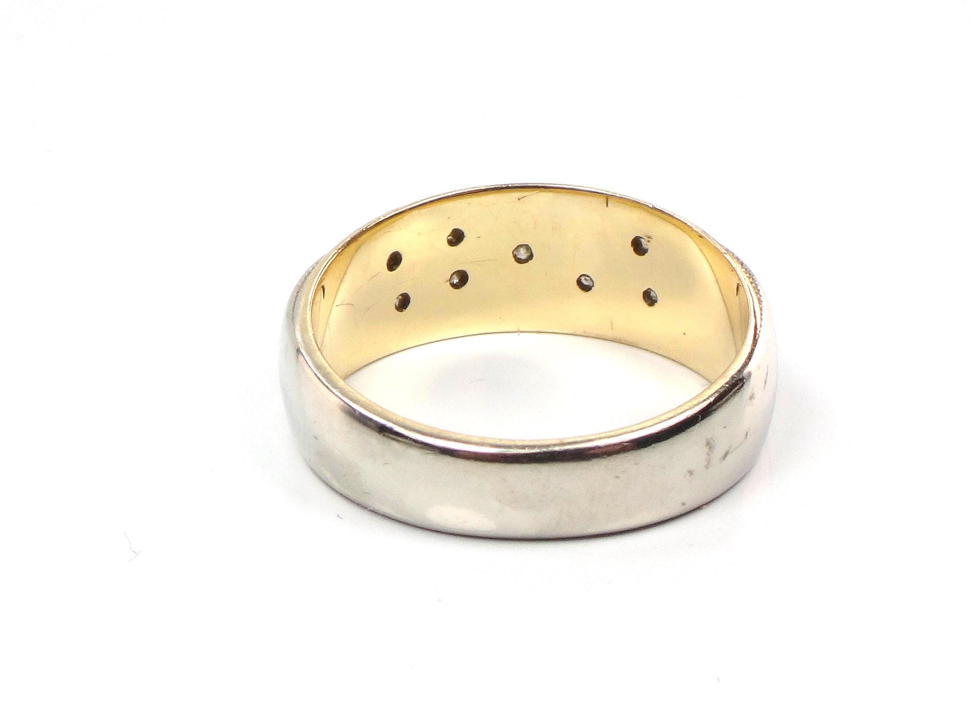 Vintage 14k Two Tone Gold Diamond Wedding Band, Size 8-BelmarJewelers