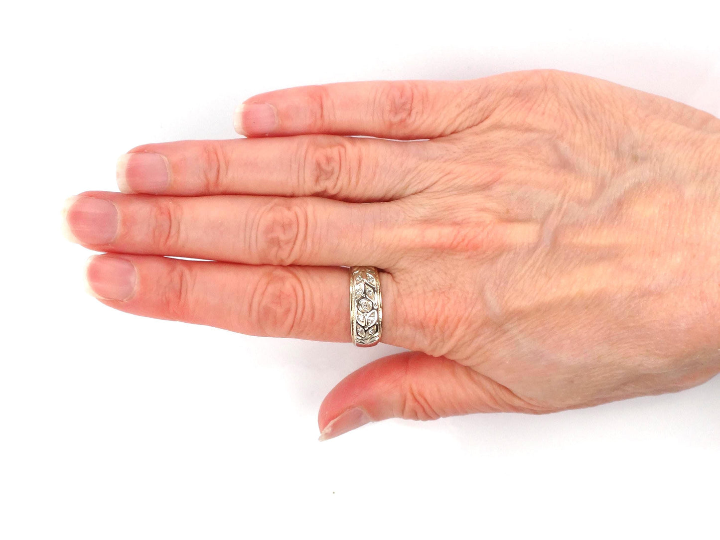 Vintage 14k Two Tone Gold Diamond Wedding Band, Size 8-BelmarJewelers