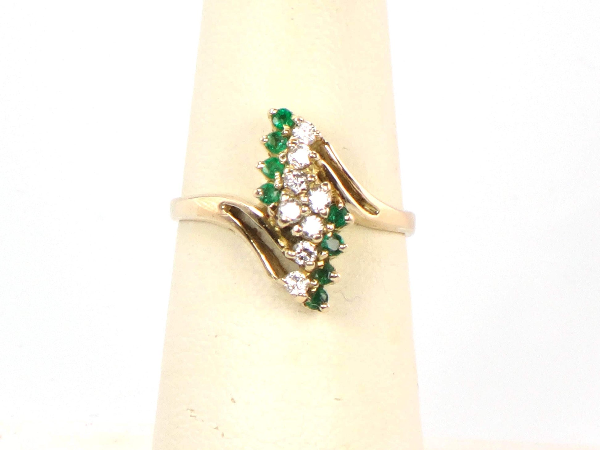 Vintage 14k Yellow Gold Emerald and Diamond Ring, Size 6.25-BelmarJewelers