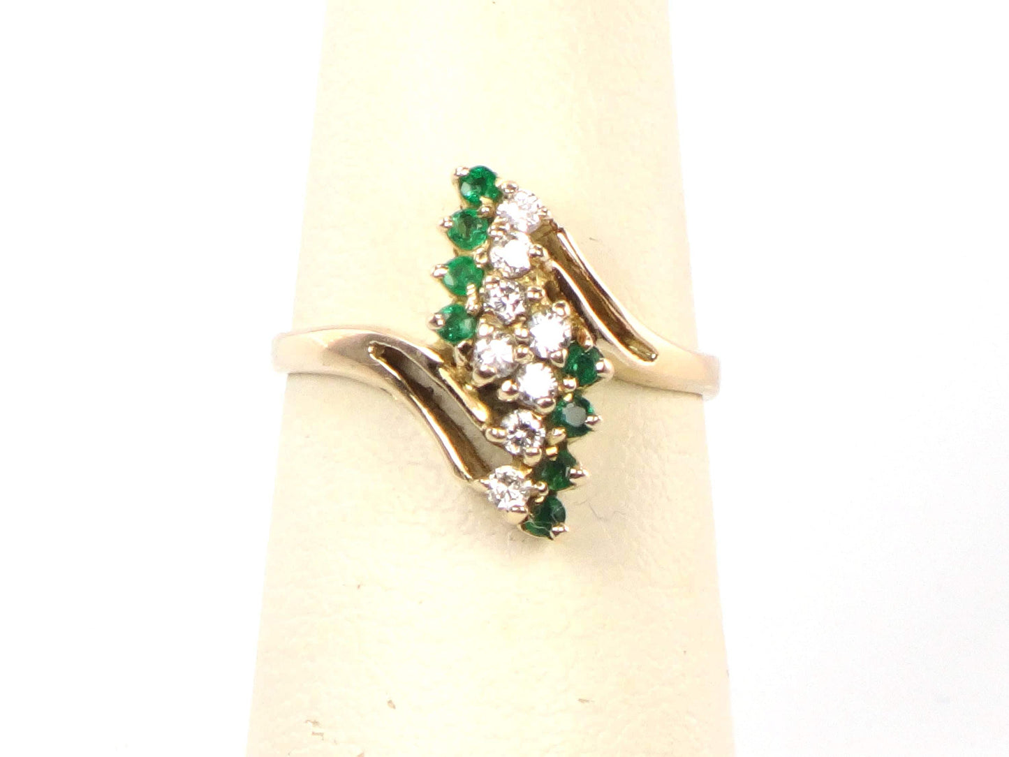 Vintage 14k Yellow Gold Emerald and Diamond Ring, Size 6.25-BelmarJewelers