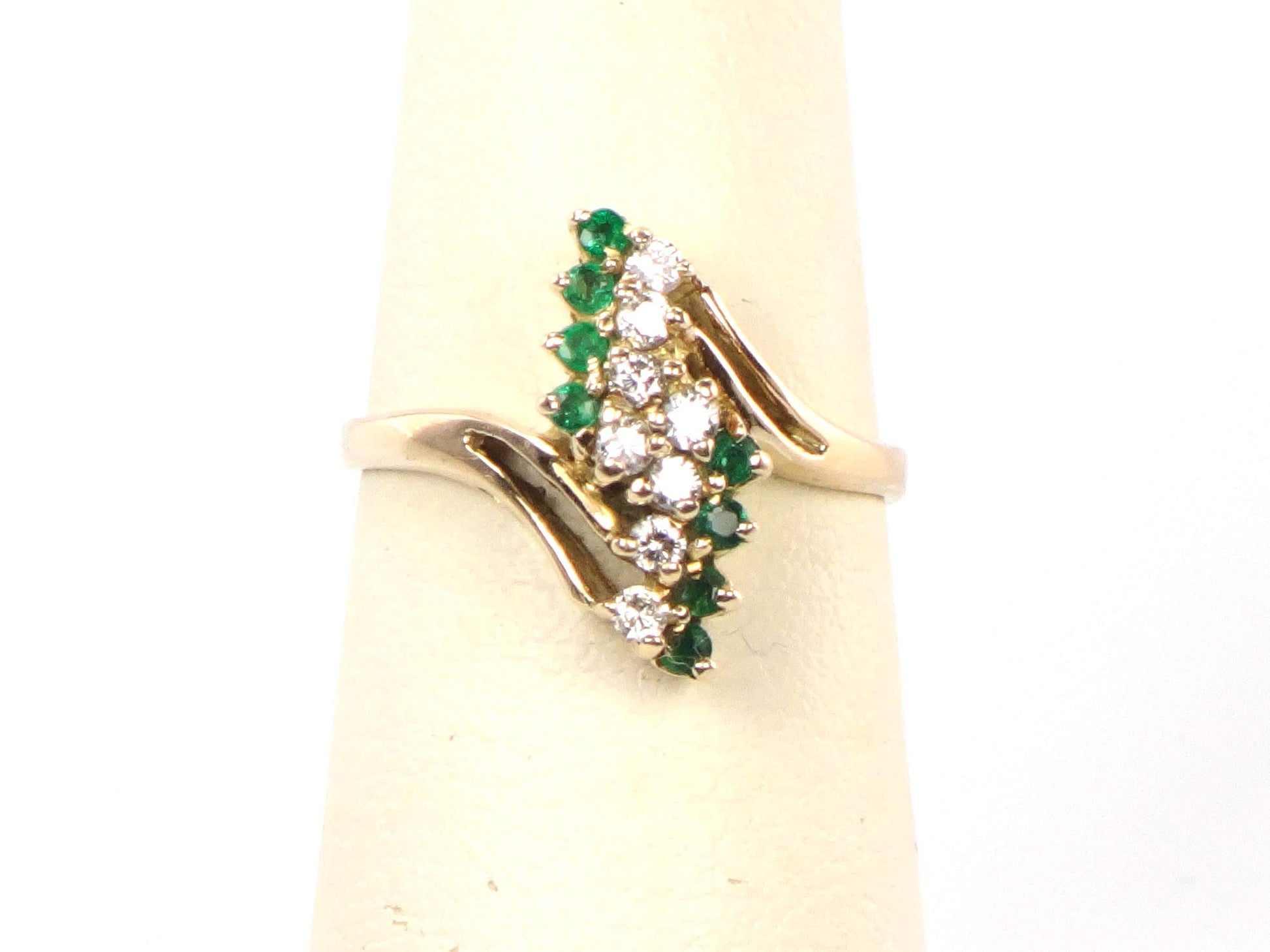 Vintage 14k Yellow Gold Emerald and Diamond Ring, Size 6.25-BelmarJewelers