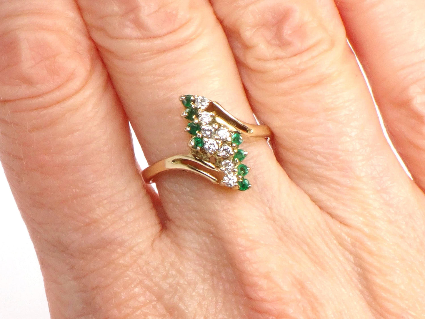 Vintage 14k Yellow Gold Emerald and Diamond Ring, Size 6.25-BelmarJewelers