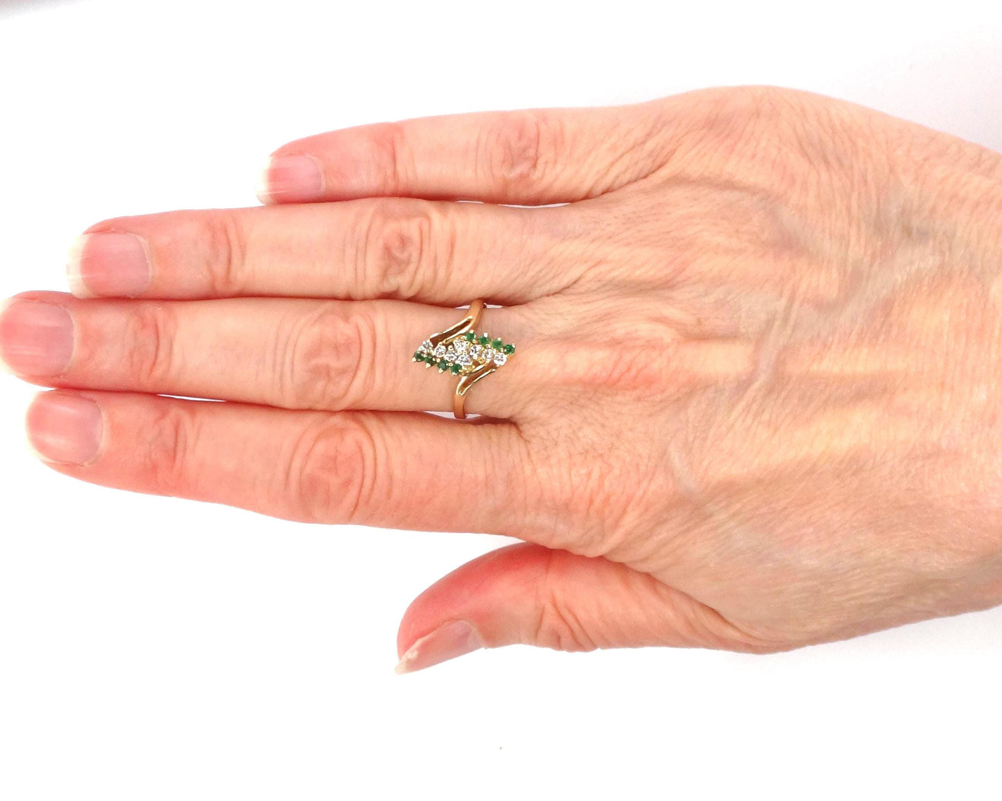 Vintage 14k Yellow Gold Emerald and Diamond Ring, Size 6.25-BelmarJewelers