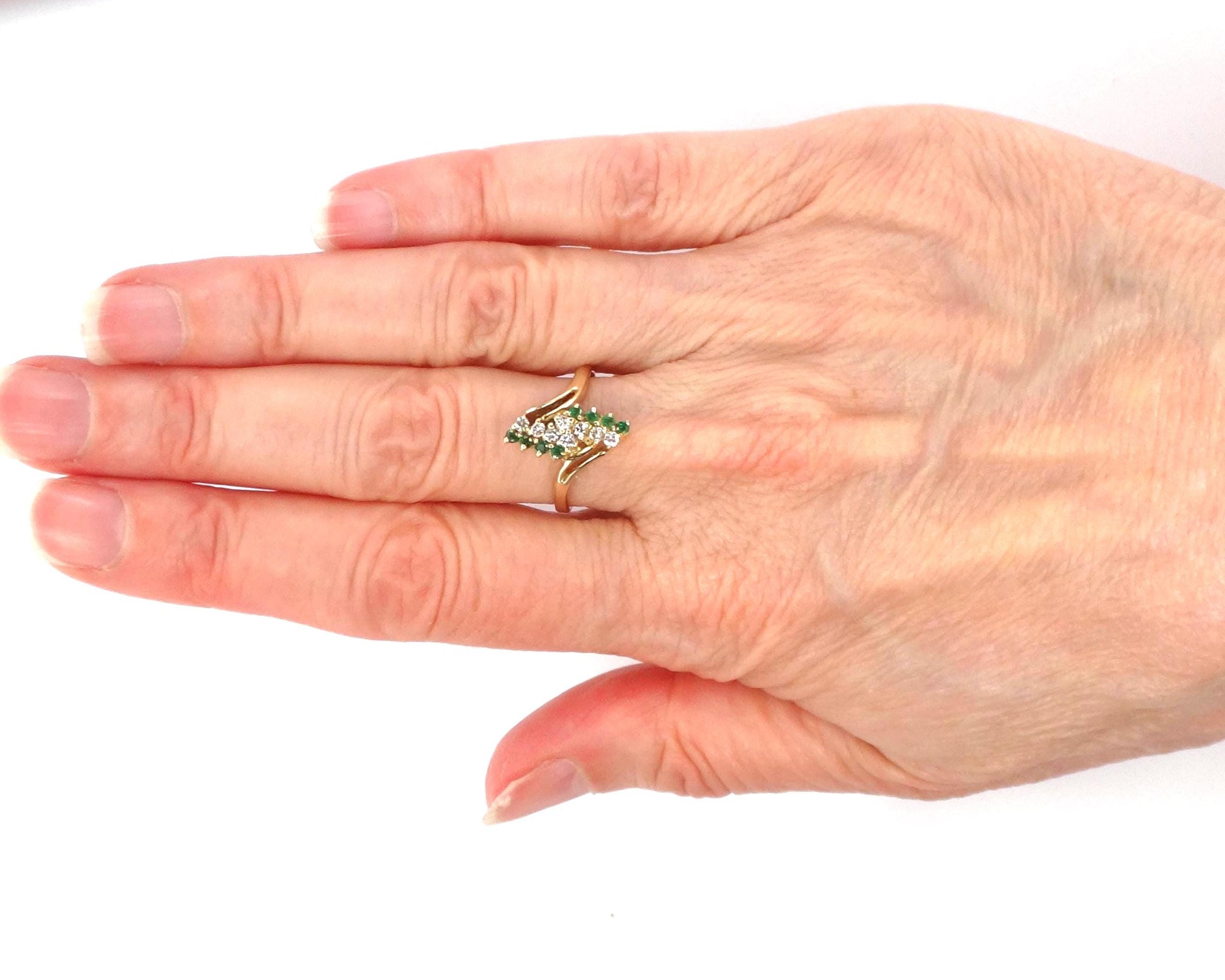 Vintage 14k Yellow Gold Emerald and Diamond Ring, Size 6.25-BelmarJewelers