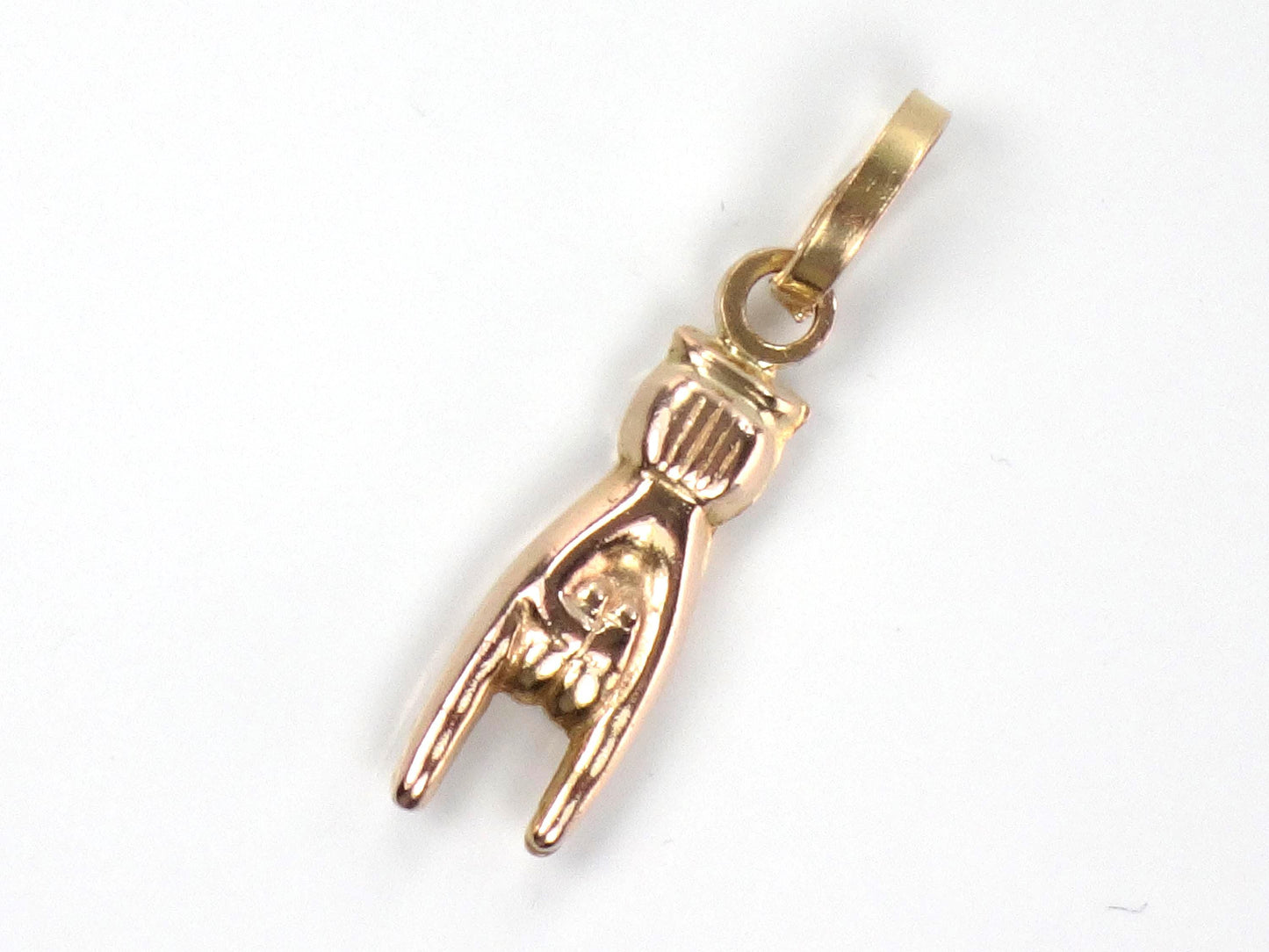 Vintage Yellow Gold Italian Hand Charm, Good Luck Pendant-BelmarJewelers
