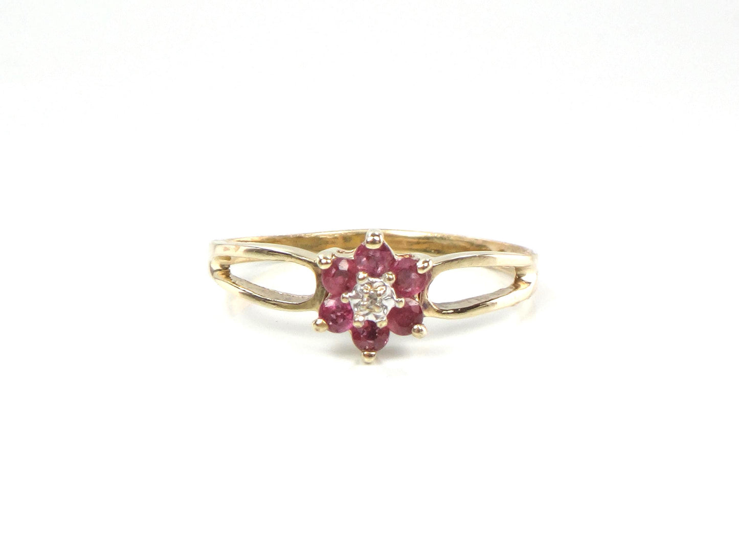 Vintage 10k Yellow Gold Diamond Ruby Ring, Size 6-BelmarJewelers
