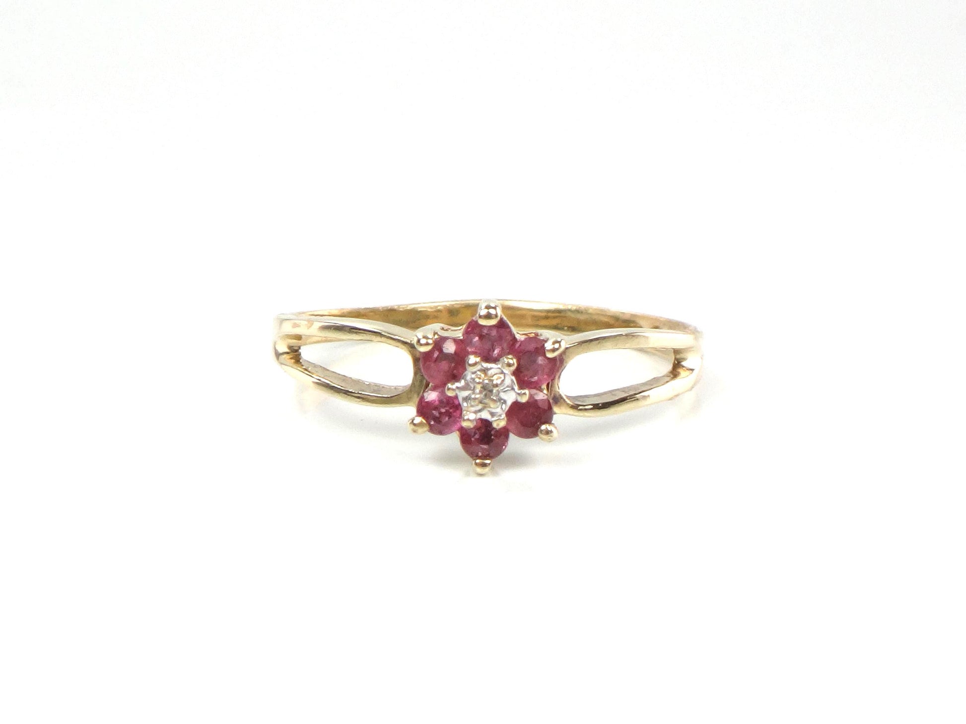 Vintage 10k Yellow Gold Diamond Ruby Ring, Size 6-BelmarJewelers