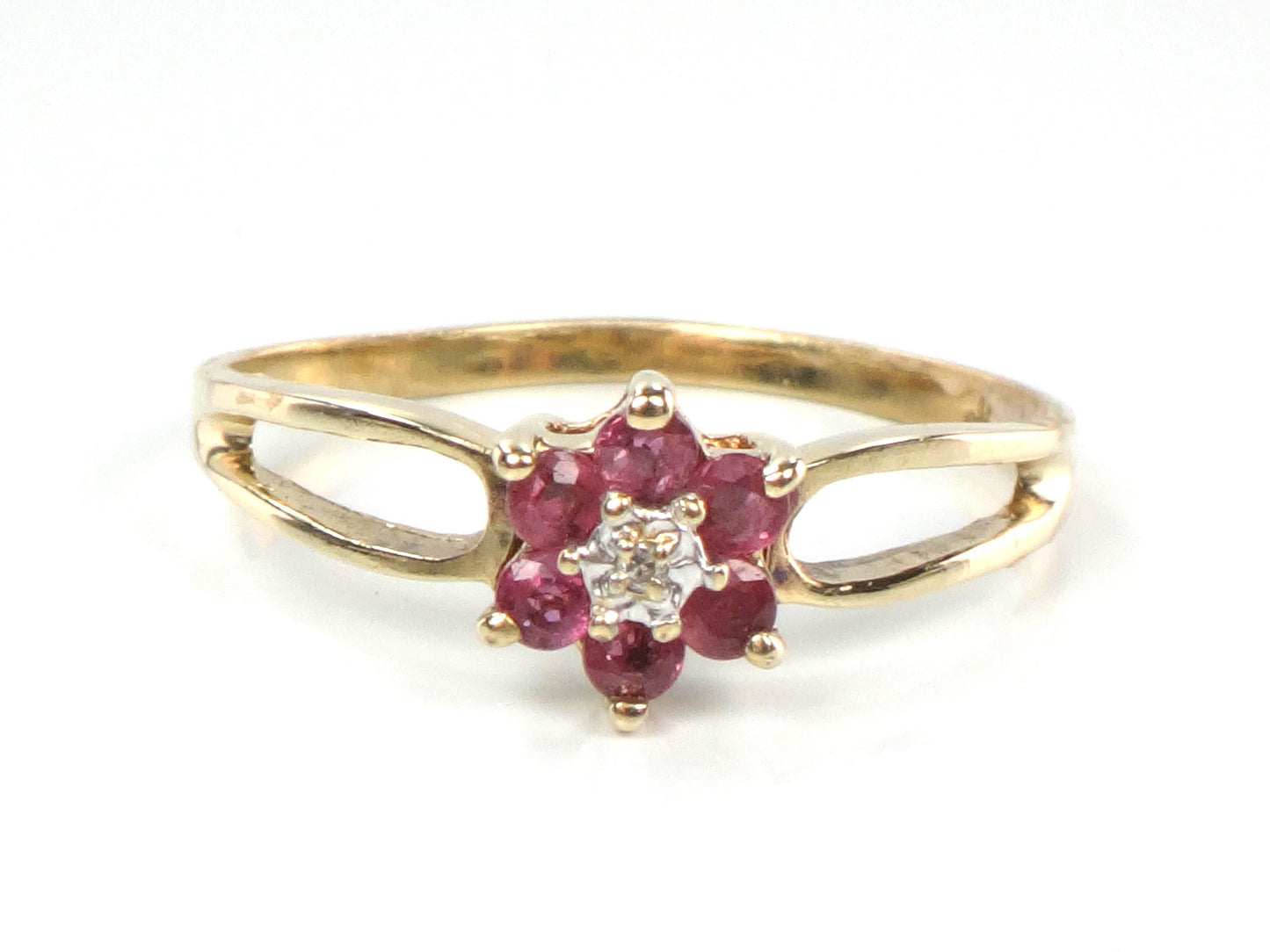 Vintage 10k Yellow Gold Diamond Ruby Ring, Size 6-BelmarJewelers