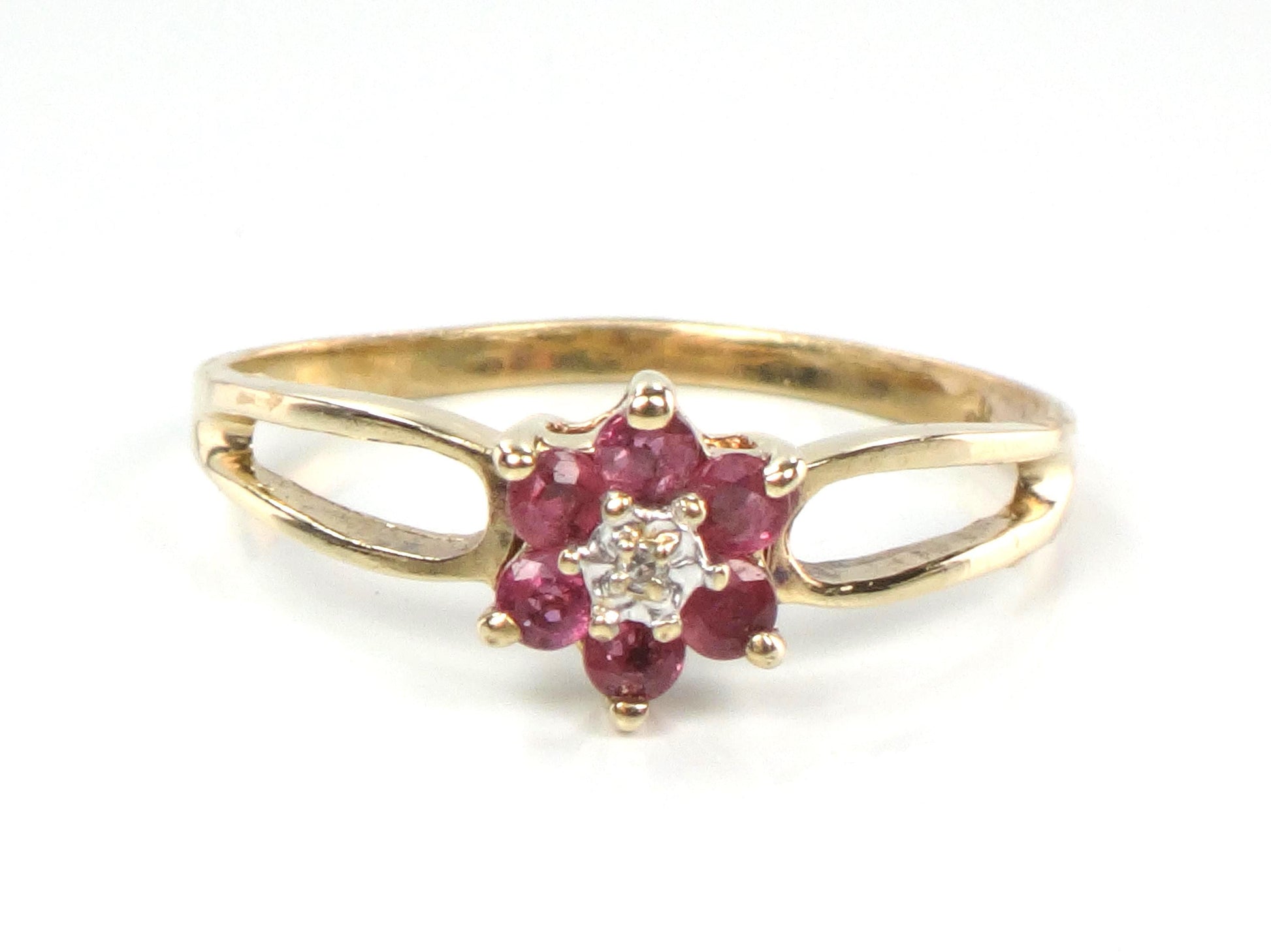 Vintage 10k Yellow Gold Diamond Ruby Ring, Size 6-BelmarJewelers