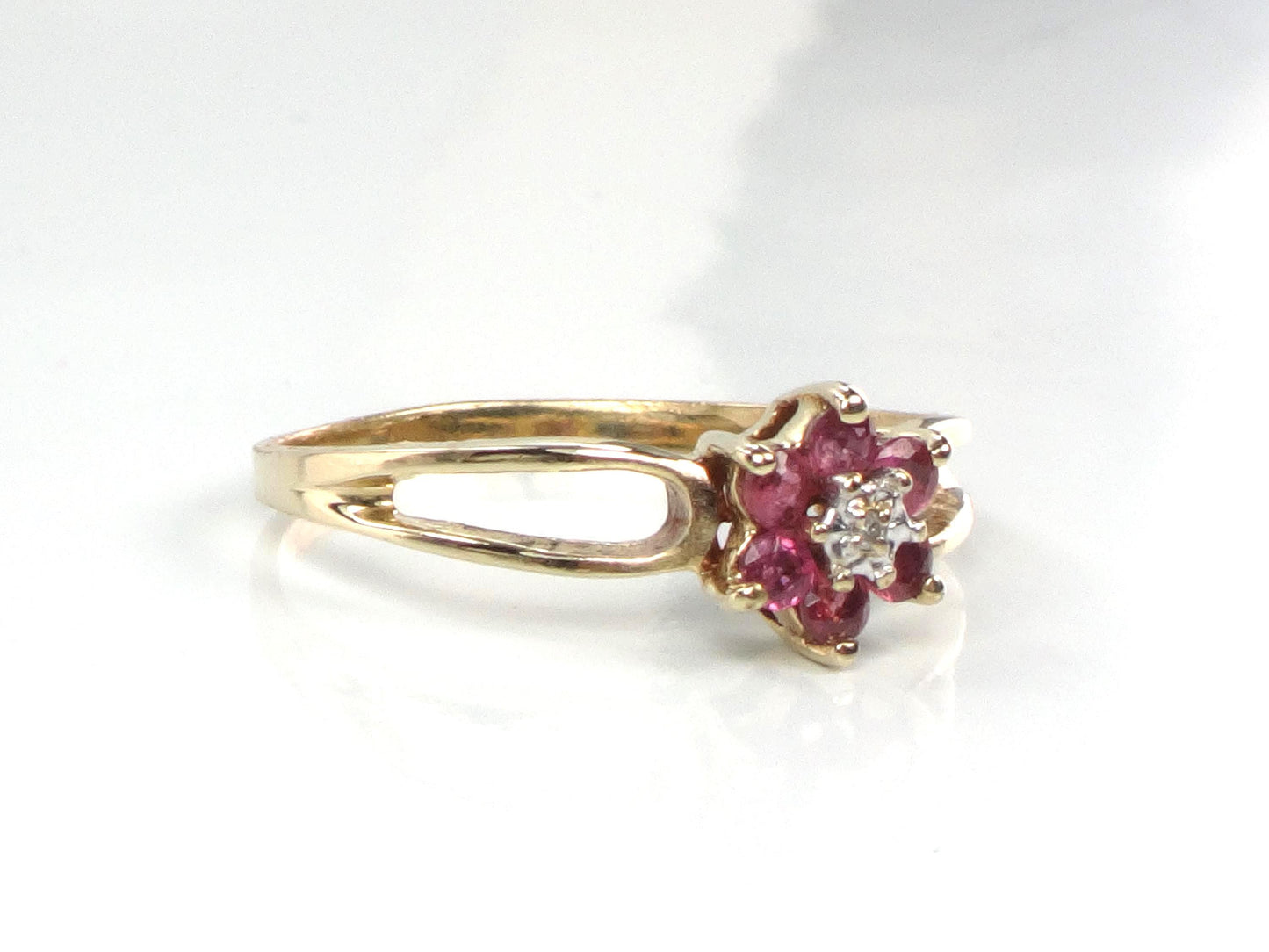 Vintage 10k Yellow Gold Diamond Ruby Ring, Size 6-BelmarJewelers